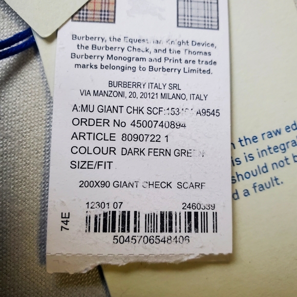 NWT$490 BURBERRY Giant Check Logo Pattern Fringed Trim Green Wool Twill Scarf - Picture 14 of 16